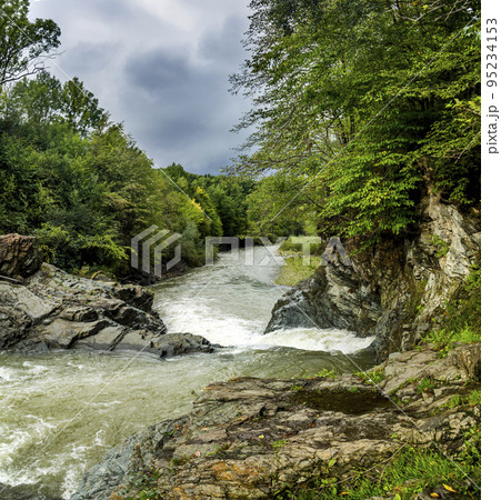 Guk Velykyi (Big Guk) waterfall on Carpathian river Pistynka, Hutsulshchyna National Park, Ukraine 95234153