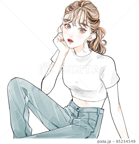 ミニT×デニムの女性 95234549