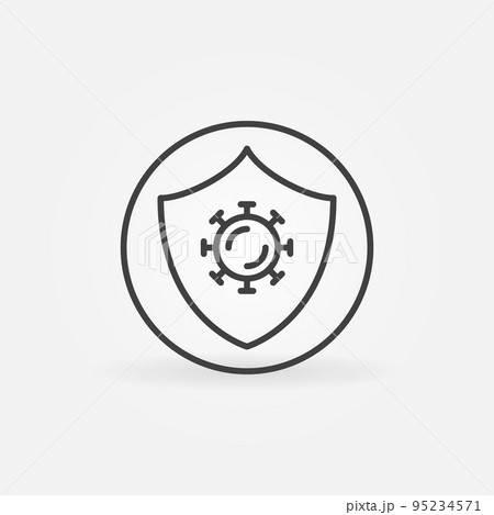 Circle with Virus and Shield outline vector concept icon 95234571