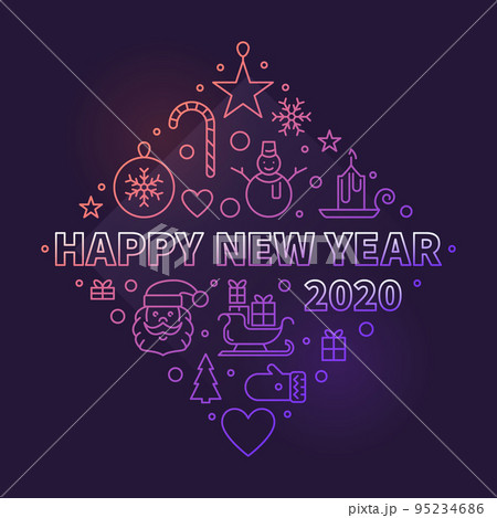 Happy New Year 2020 thin line vector colored illustration 95234686