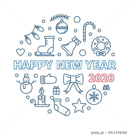 Happy New Year 2020 vector round concept linear illustration Happy New Year 2020 vector round concept linear illustration 95234698