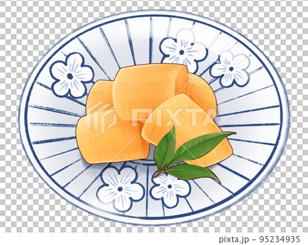 A delicious illustration of a realistic taste of herring roe and Nanten leaves served in a Japanese dish 95234935