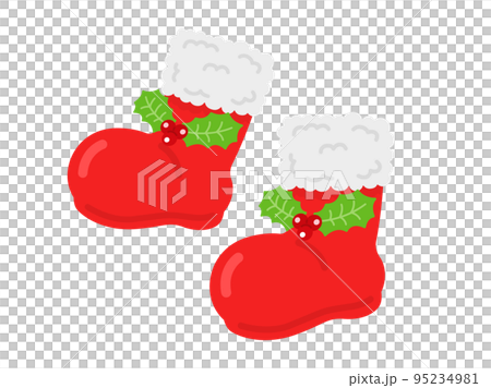 Illustration of Santa Claus boots with holly decoration Illustration of Santa Claus boots with holly decoration 95234981