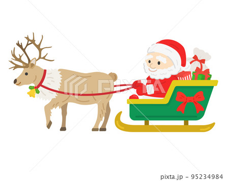 トナカイのソリに乗った、サンタクロースのイラスト 95234984