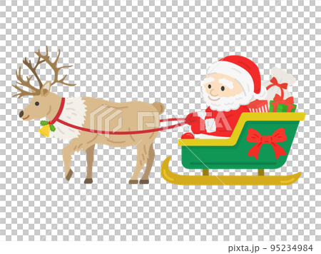 トナカイのソリに乗った、サンタクロースのイラスト 95234984