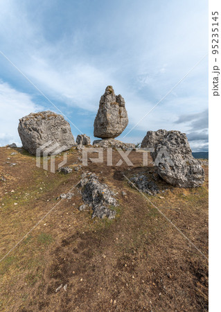 Strangely shaped rocks in the chaos of Nimes le Vieux in the Cevennes National Park. 95235145