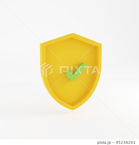 3d Shield illustration with tick mark. Rendering image 95236201