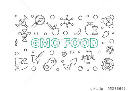 GMO Food vector horizontal illustration in outline style 95236641