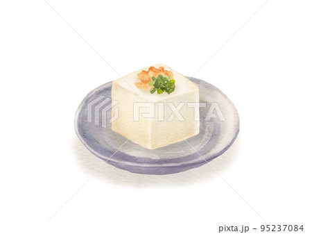 小皿にのせた冷や奴 手描き水彩イラスト 小皿にのせた冷や奴 手描き水彩イラスト 95237084