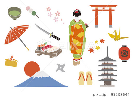 日本の名物・観光名所イラスト（切り絵風） 95238644