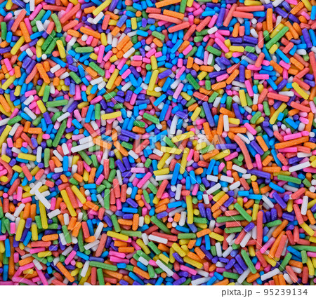 Colorful sugar sprinkle decoration for cake and bakery. 95239134