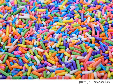 Colorful sugar sprinkle decoration for cake and bakery. 95239135