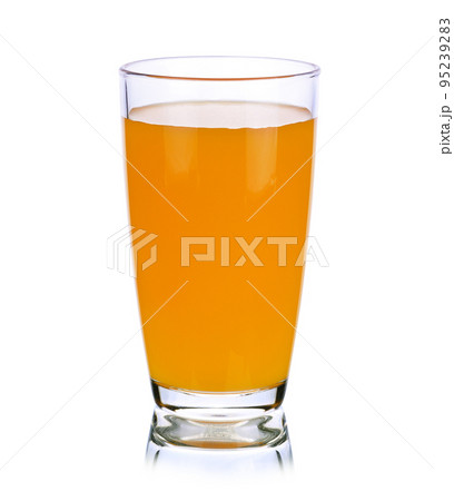 Glass of orange juice on white background Glass of orange juice on white background 95239283