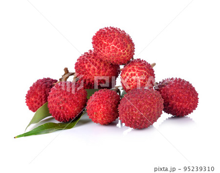 Ripe fruit of the lychee (Litchi chinensis) against white background Ripe fruit of the lychee (Litchi chinensis) against white background 95239310