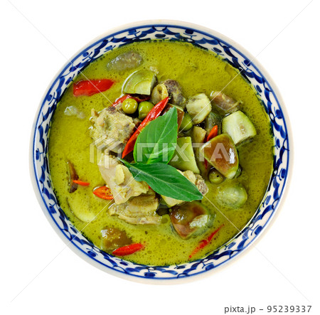 Green pork Curry , Thai cuisine on white background 95239337