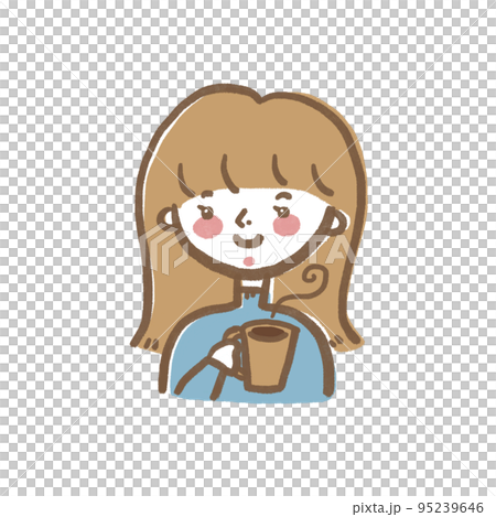 一個女人喝咖啡的手繪插圖 95239646