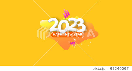 2023 Happy new year creative design horizontal background, greeting card and banner with text. Vector 2023 new year numbers isolated on orange horizontal background. 95240097
