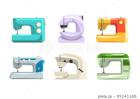 Colorful Sewing Machine as Equipment for Dressmaker and Tailoring Vector Set Colorful Sewing Machine as Equipment for Dressmaker and Tailoring Vector Set 95241100