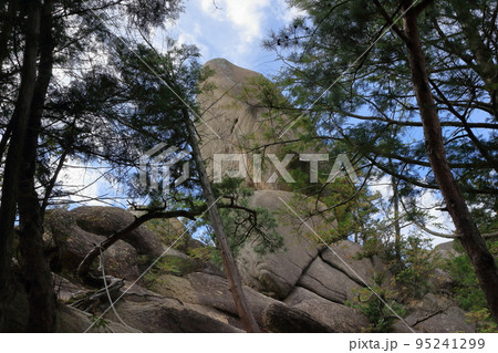 天狗岩の取り付きから見上げる巨岩 95241299