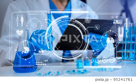 Dctor work on digital tablet healthcare doctor technology tablet using computer in laboratory study with virtual icon. Dctor work on digital tablet healthcare doctor technology tablet using computer in laboratory study with virtual icon. 95241761