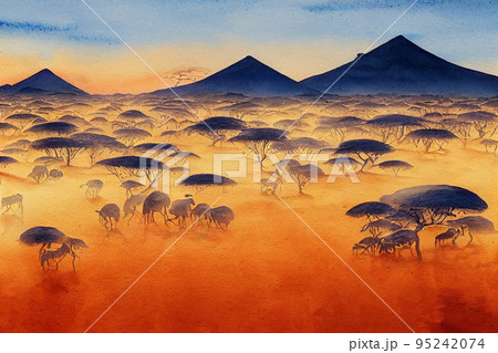 Sunrise over the savanna and grass fields in central Kruger National Park in South Africa Sunrise over the savanna and grass fields in central Kruger National Park in South Africa 95242074