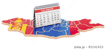 Desk calendar on the map of Mongolia. 3D rendering 95242433