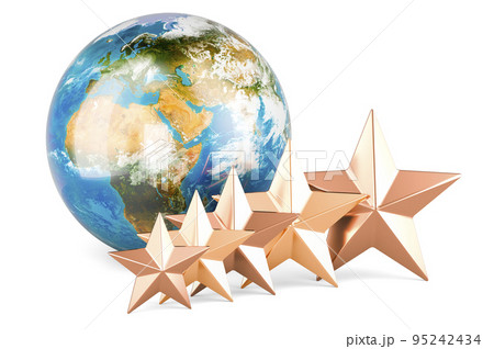 Earth Globe with five golden stars. 3D rendering 95242434