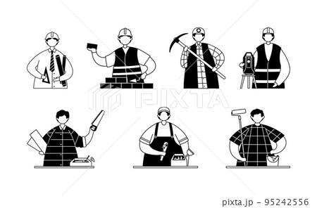 Vector set of illustrations of professional workers in the engineering field. Line art Vector set of illustrations of professional workers in the engineering field. Line art 95242556