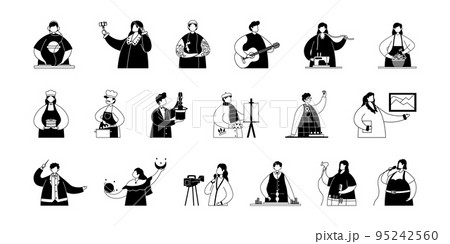 Vector set of illustrations of professional creative workers. Line art 95242560