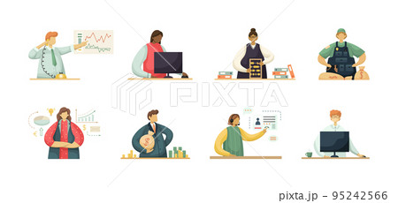 Vector set of illustrations of professional employees of the financial sector. Flat style 95242566
