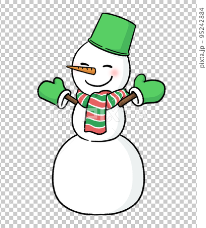 緑のバケツをかぶる三段重ねの雪だるま 95242884