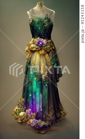 Gorgeous party dress with fancy decor, 3d render Gorgeous party dress with fancy decor, 3d render 95243158