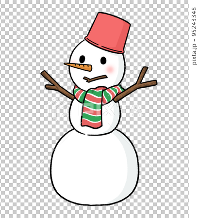 マフラーとバケツをかぶる三段重ねの雪だるま 95243348