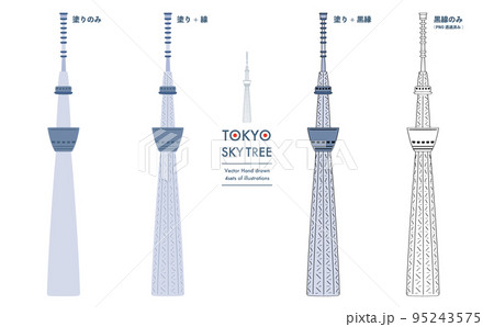 手描きの東京スカイツリーイラスト4種セットのイラスト素材 [95243575] - PIXTA