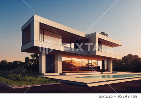 3d rendering of modern cozy house, 3d illustration 3d rendering of modern cozy house, 3d illustration 95243768