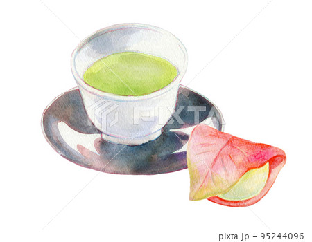 和菓子と緑茶 水彩イラスト 和菓子と緑茶 水彩イラスト 95244096
