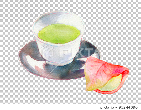 和菓子と緑茶 水彩イラスト 和菓子と緑茶 水彩イラスト 95244096
