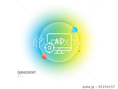 Seo adblock line icon. Gradient blur button with glassmorphism. Search engine optimization sign. Target symbol. Transparent glass design. Seo adblock line icon. Vector 95244157