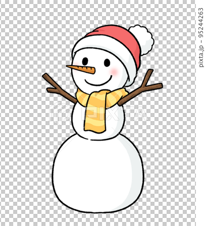 A three-tiered snowman wearing a scarf and a knit hat 95244263