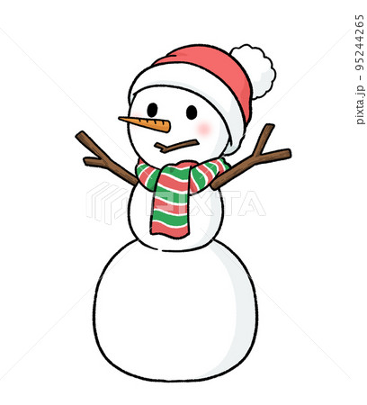 マフラーとニット帽をかぶる三段重ねの雪だるま 95244265