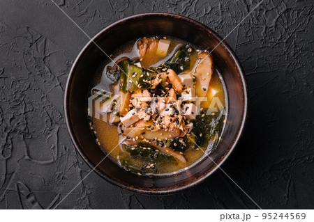 Traditional miso soup with wakame seaweeds 95244569
