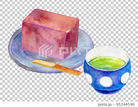 羊羹和綠茶水彩插圖 羊羹和綠茶水彩插圖 95244590