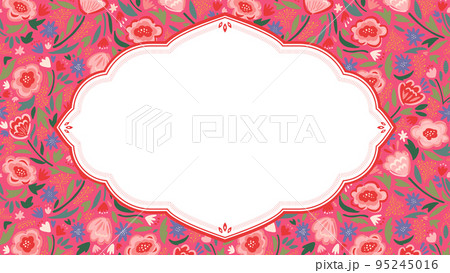 アジア風　カラフルな花柄のフレーム・背景素材（横向き16:9） 95245016