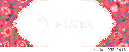 アジア風　カラフルな花柄のフレーム・背景素材（バナー向け　横長） 95245018