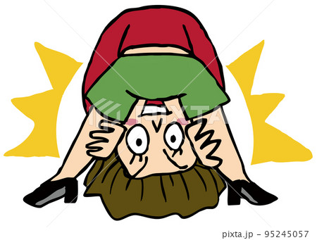 笑顔で勢いよく股下から顔を出す女性 笑顔で勢いよく股下から顔を出す女性 95245057