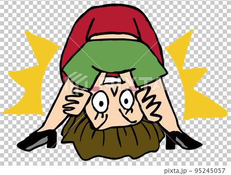 笑顔で勢いよく股下から顔を出す女性 笑顔で勢いよく股下から顔を出す女性 95245057