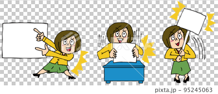 Three women set copy space to present vigorously with a confident face 95245063