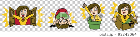 4-piece set of smiling women who appear vigorously from various places 95245064