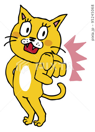 背伸びしながら勢いよくこちらを指さす猫 背伸びしながら勢いよくこちらを指さす猫 95245068