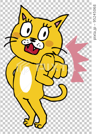 背伸びしながら勢いよくこちらを指さす猫 背伸びしながら勢いよくこちらを指さす猫 95245068